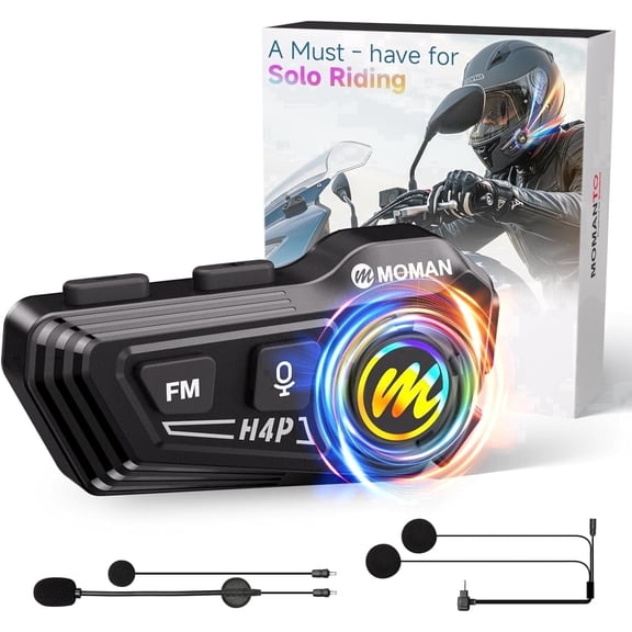 Moman Helmet Headset Speaker with Rgb Light Hands‑Free Phone Call Hi-Fi Speakers Noise Cancellation FM Radio for Motorcycle