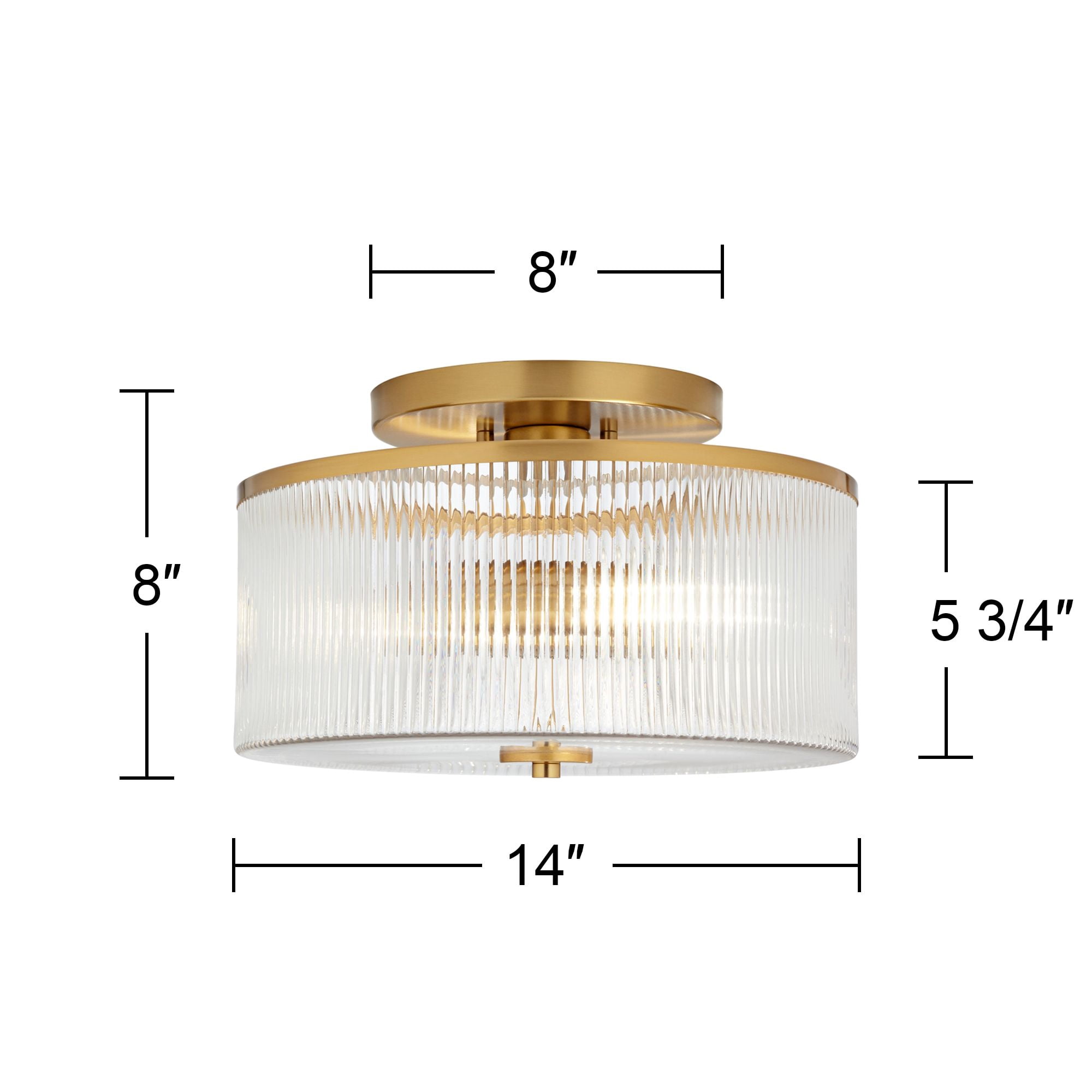 Possini Euro Design McKenzie 14" Mid Century Modern 2-Light Semi Flush-Mount Ceiling Light Fixture Kitchen Drum Warm Brass Finish