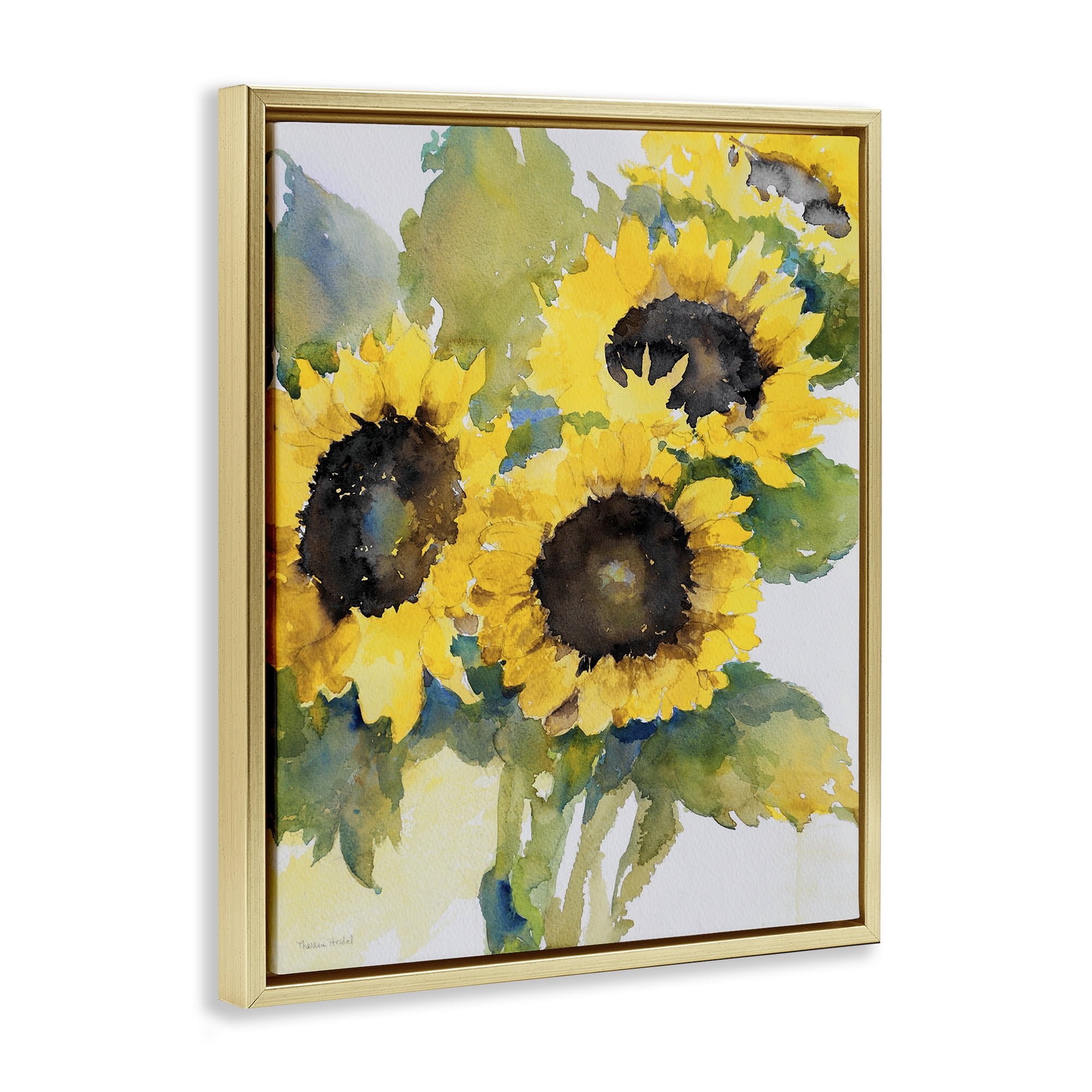 Stupell Industries Blooming Sunflower Bundle Botanical & Floral Painting Gold Floater Framed Art Print Wall Art, 25 x 31
