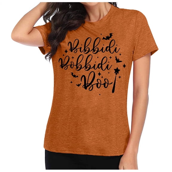 Bibbidi Bobbidi Boo Shirt Women Cute Halloween T-Shirt Funny Letter Print Tees Casual Vacation Tee Tops