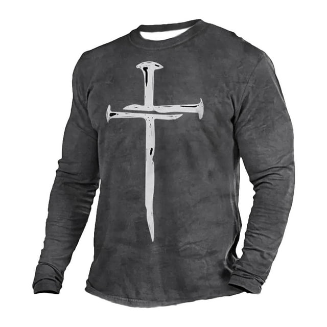 NaWent T-shirts Graphiques pour Hommes Liquidation Hommes Décontracté Col Rond Chandail à Enfiler Imprimé Blouse à Manches Longues Gris TTTTG Gris TTTTG