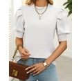 thumbnail image 5 of Cogild Puff Sleeves Sweaters for Womens Short Sleeve Crew Neck Oversized Sweaters Tops Solid Color, 5 of 6