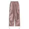 thumbnail image 3 of DuoJiaJ Womens Baggy Cargo Pants Streetwear Hop Joggers Sweatpants Drawstring Casual Loose Wide Leg Trousers Womenâs Linen Casual Pants for Summer, 3 of 3