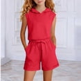 thumbnail image 4 of Cethrio Girls Summer Outfit Sets 2 Piece, Sleeveless Solid Color Hooded Girls' Clothing Sets Red Size 3-4 T, 4 of 4