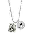 thumbnail image 1 of Delight Jewelry Silvertone Pebble Border Initial - & Silvertone Script Initial Disc - M - Charm Necklace, 20"+3", 1 of 4