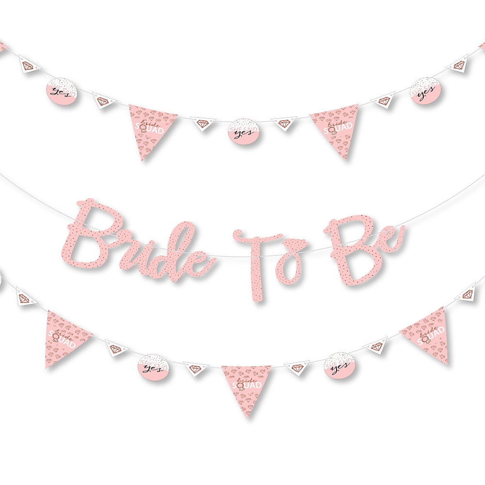 Bride Squad - Rose Gold Bridal Shower or Bachelorette Party Letter Banner Decoration - 36 Banner Cutouts and Bride to Be Banner Letters 