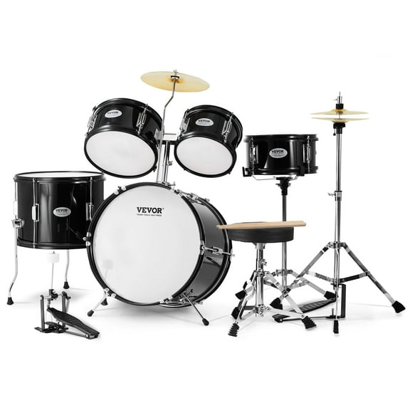 VEVOR Kids Drum Set, 5-Piece, 16 in Beginner Full Drum Set with Bass Toms Snare Floor Drum Adjustable Throne Cymbal Hi-Hat Pedal and Two Pairs of Drumsticks, Starter Drum Kit for Child Kids, Black