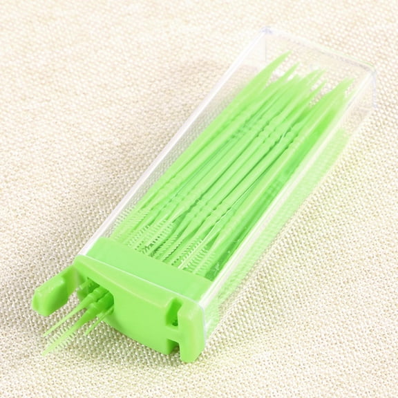 STOBOK Green Plastic Dental Toothpicks for Cleaning Soft Brush and Stick with Comfort Grip Handle 50 Pieces