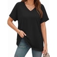 thumbnail image 2 of MOYIKO Womens Summer Tops Short Dolman Sleeve T Shirts V Neck Striped Loose Fit Casual Trendy Tees, 2 of 7