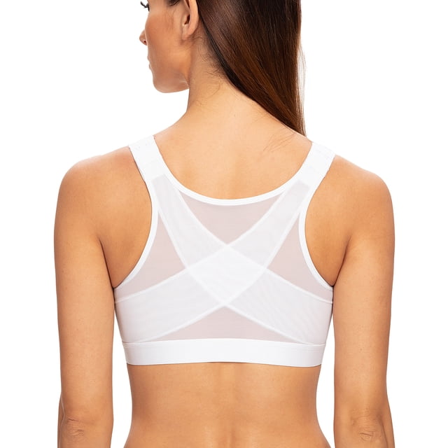 MELENECA Soutien-Gorge Posture Sans Armatures à Fermeture devant pour Femme Blanc 34F