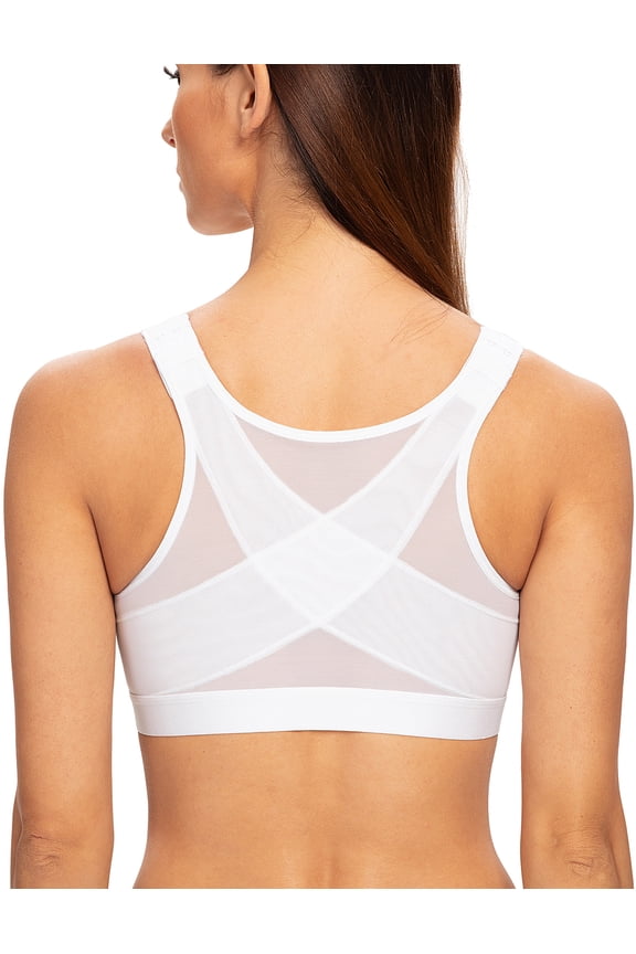 Female Front Closure Wirefree Posture Bra for Women White 46DD
