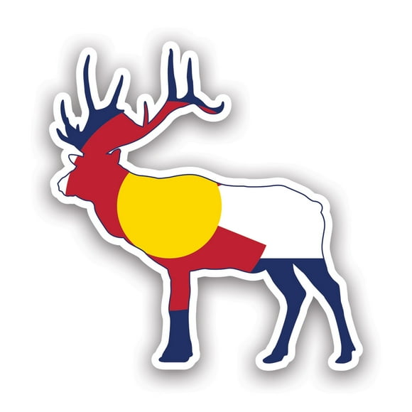Colorado Deer Shaped Flag Sticker Decal - Self Adhesive Vinyl - Weatherproof - Made in USA - v2 co stag hunter hunting archery antlers outdoors explore