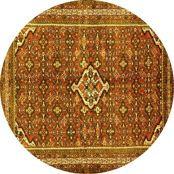 Ahgly Company Machine Washable Indoor Round Persian Yellow Traditional Area Rugs, 4' Round