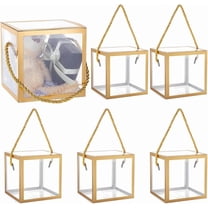 10 Sets Transparent Favor Boxes 4.8x4.8x4.8 Inch Treat Gift Boxes with Gold Border Lace and Handle
