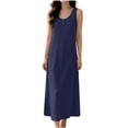 thumbnail image 4 of ZyeKqe Long Nightgown for Women Plus Size Sleeveless Button Front Crewneck Stretch Casual Lightweight Comfy Loungewear Midi Dress, 4 of 9