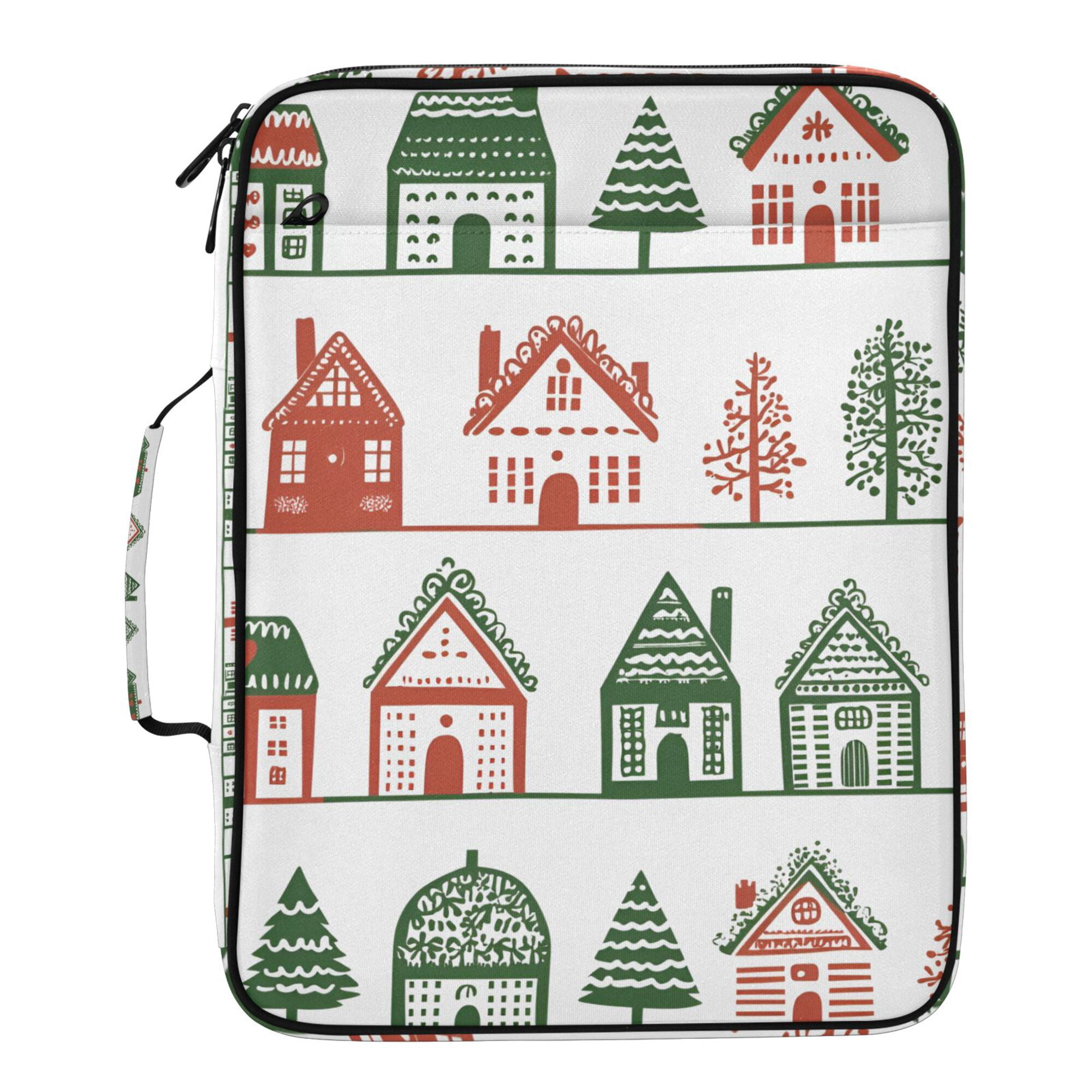 FORMRS Accordion File Folder A4 Size 7-Pocket Expanding Document Organizer Bag with 3 Ring Binder, White Christmas House