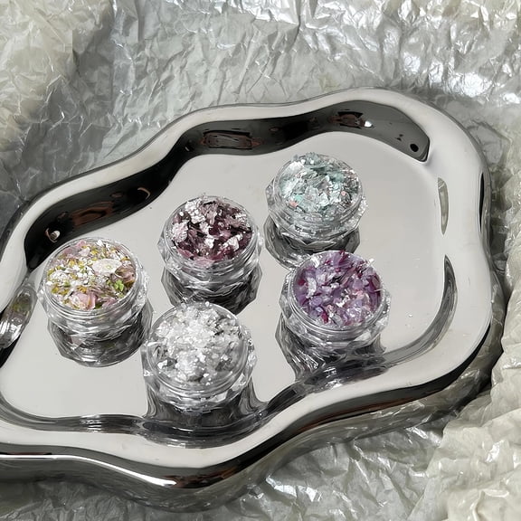 Nail Art Glitter Kit 5 Boxes with Mica Sequins Glass Gems for DIY Manicure Crafts