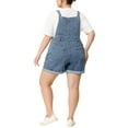 thumbnail image 3 of Plus Size Overall Shorts for Women Jumpsuit Roll Hem Pocket Jean Denim Overalls 2X Gray Blue, 3 of 6