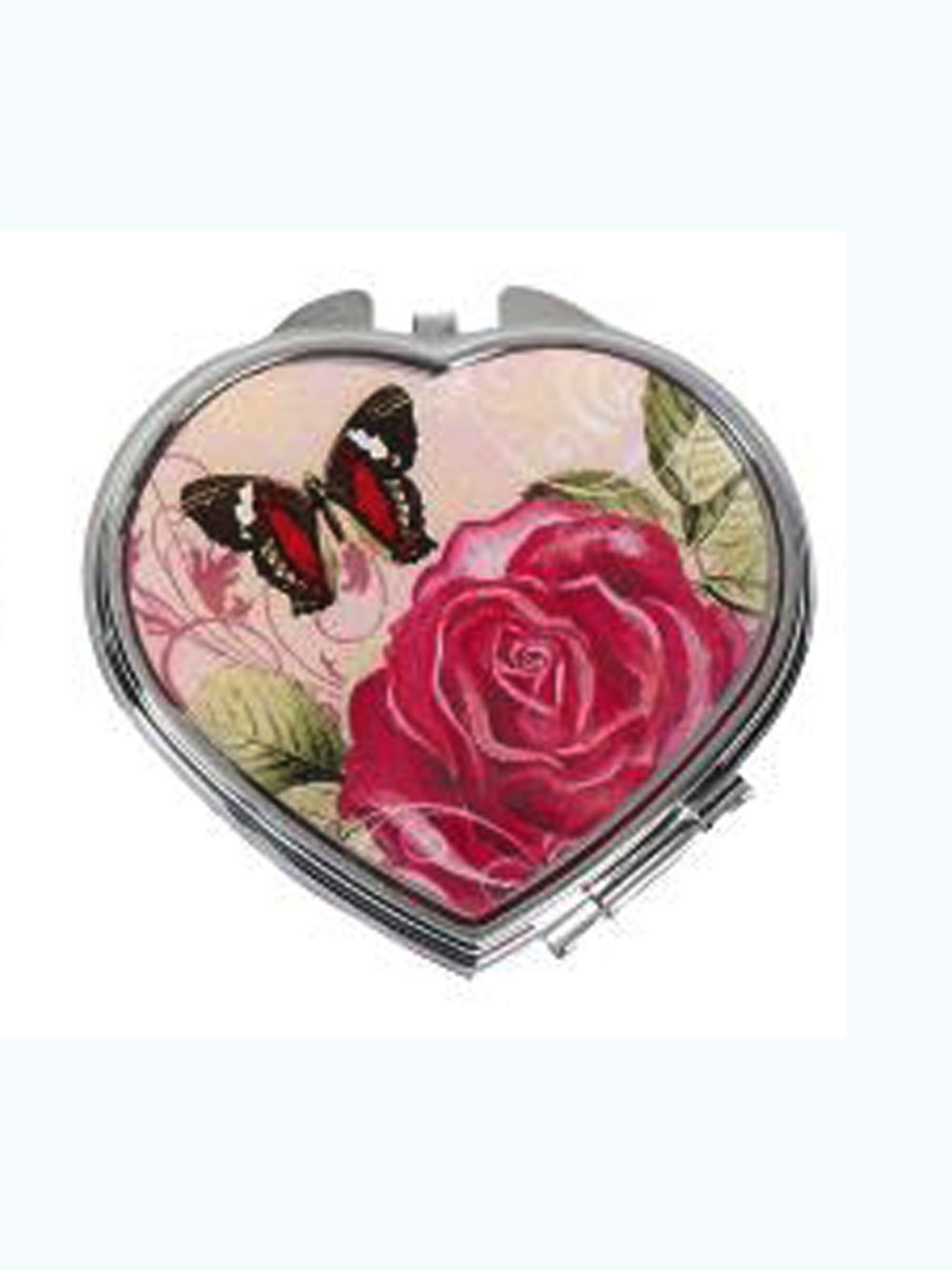 Heart Shaped Compact Mirror by Ganz Butterfly & Rose