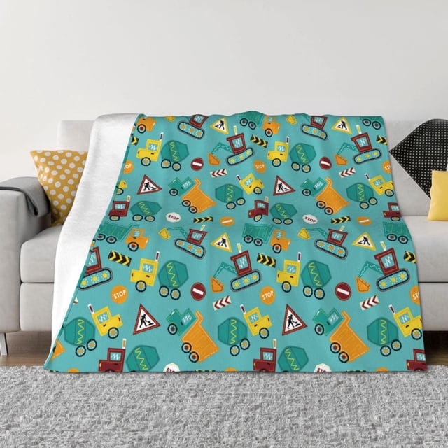 Balery Trucks And Excavators Manta de Franela con Dibujo, Lujo Ultra Suave y Cálido, Antipelusa y Resistente a las Arrugas para Cama, Sofá, Camping -50"x40"