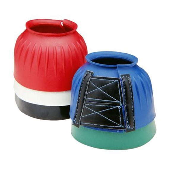 Medium Tough 1 Heavy Duty Open Horse Leg Rubber Bell Boots W/ Leather Grip Blue