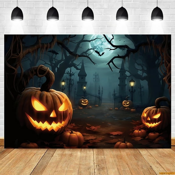 Hallowe Background Night Full Moon Dark Forest Horror Pumpkin Lanterns Baby Portrait Photography Backdrop Photo Studio Props