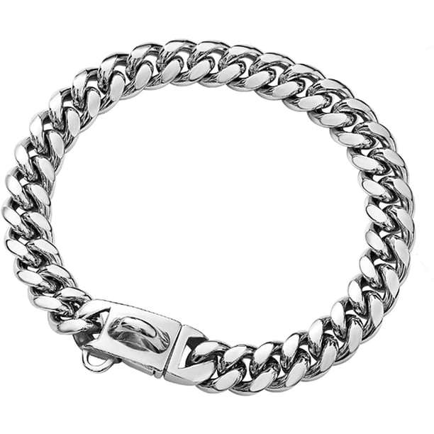 Collares de perro dorados de acero inoxidable resistentes con cierre de hebilla de seguridad, collar de entrenamiento de cadena de eslabones cubanos de 14 mm, collar para perros, collar para caminar