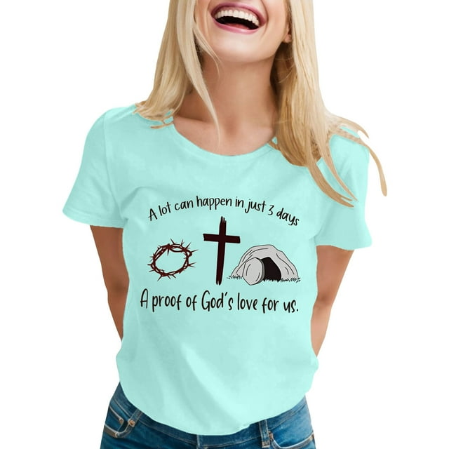 LUOGENLI T-shirts pour Femme pour Femmes T-Shirt Décontracté à Imprimé de Lettres Col Rond Manches Courtes T-Shirt Plusieurs Couleurs Tee T-shirts Femmes Blanc Saint-Valentin 4TG T-shirts pour Femmes T-shirts Graphiques Pâques Vert Menthe m