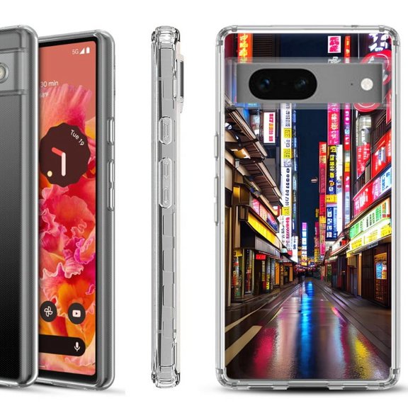 Shockproof Phone Case for Google Pixel 8a 5G, Hybrid Case Cover, by OneToughShield - Neon Street