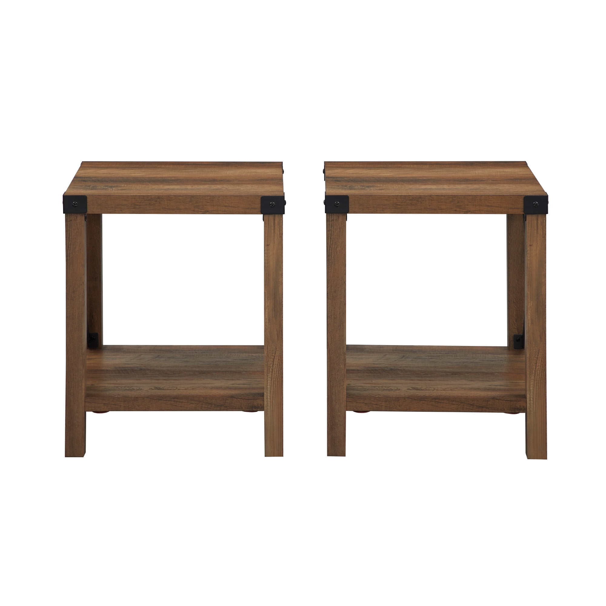 Walker Edison Farmhouse Open Storage Side Table, Set of 2, Reclaimed Barnwood