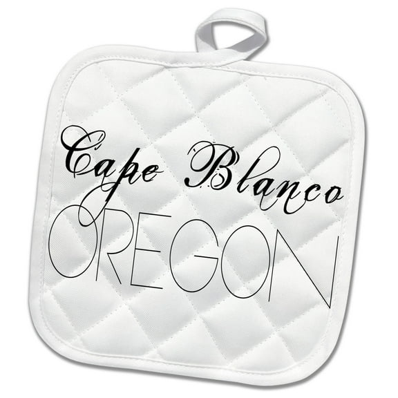 3dRose, American Beaches - Cape Blanco State Park, Oregon, white on black, 8x8 Potholder