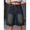 thumbnail image 6 of Bermuda Jean Shorts for Women High Waisted Denim Shorts Knee Length Cutoff Loose Fit Long Shorts Blue XL, 6 of 9