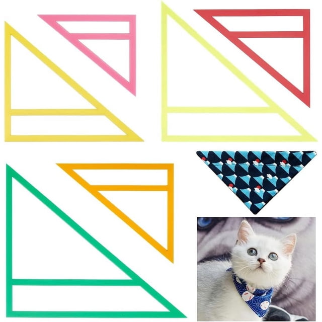6Pcs 6 Sizes Dog Bandana Sewing Template Set Small Reversible Triangle Sewing Quilting Acrylic Quilting Template Stencil for Small Dogs Cats Pets Bib Bandana Headscarf Making