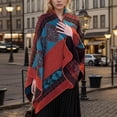thumbnail image 4 of Women's Reversible Poncho Shawl Wrap Warm Winter Cape with Geometric Pattern Elegant and Stylish, 4 of 5