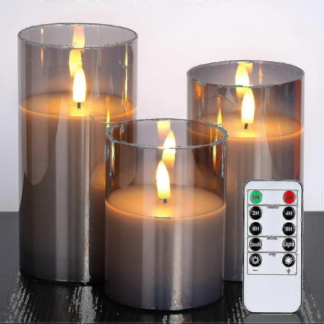 Flameless LED Candles with Remote Control, Glass Pillar Battery Candles with Timer for Home Decor