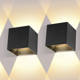 thumbnail image 1 of Aplique de pared LED de 12 W para interior y exterior, resistente al agua IP65, diseño ajustable, luz blanca cálida de 3000 K, para salón, dormitorio y pasillo, paquete de 2 (negro), 1 of 5