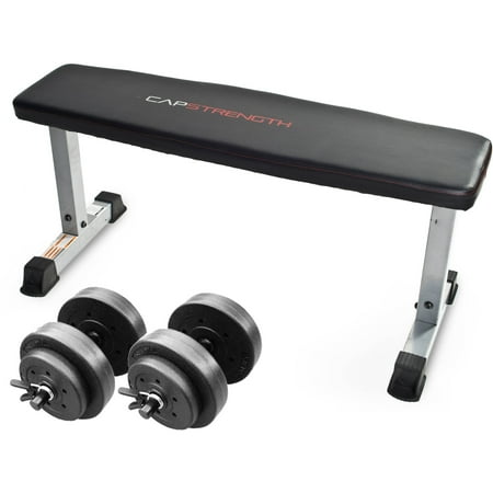 Cap Strength Flat Bench With Adjustable Dumbbell Set Walmart Com