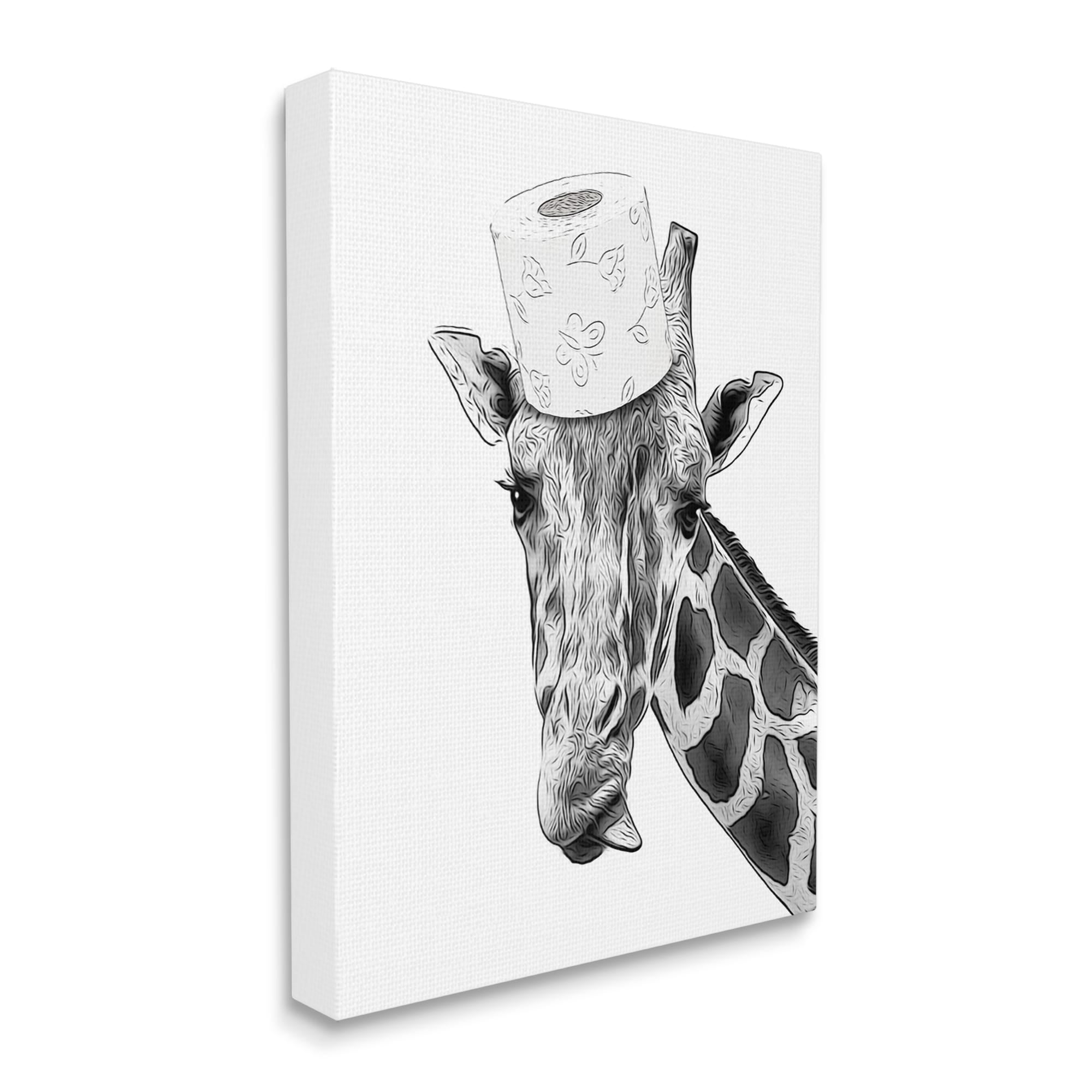 Stupell Industries Giraffe & Toilet Paper Bathroom Animals & Insects Painting Gallery Wrapped Canvas Print Wall Art