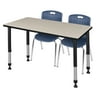 Regency Kee 48" x 30" Height Adjustable Classroom Table - Maple & 2 Andy 18-in Stack Chairs- Navy Blue