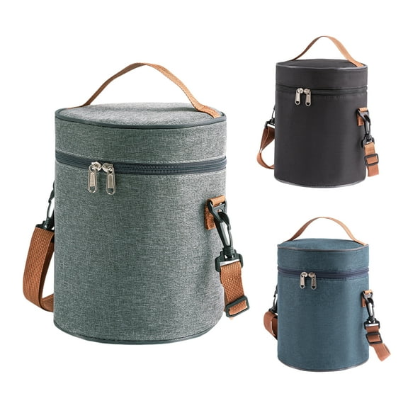 Unique Bargains Lunch Bag Reusable Insulated Lunch Tote Bag Cylindrical Food Handbags Case for Office Work Gray
