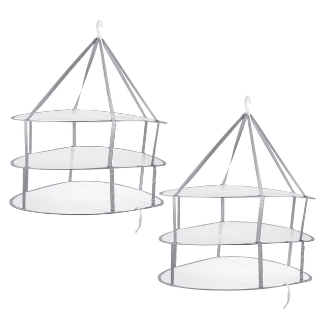 Unique Bargains Folded Mesh Clothes Hanging Dryer, 2 Pack 3-Tier Sweater Drying Rack, Gray