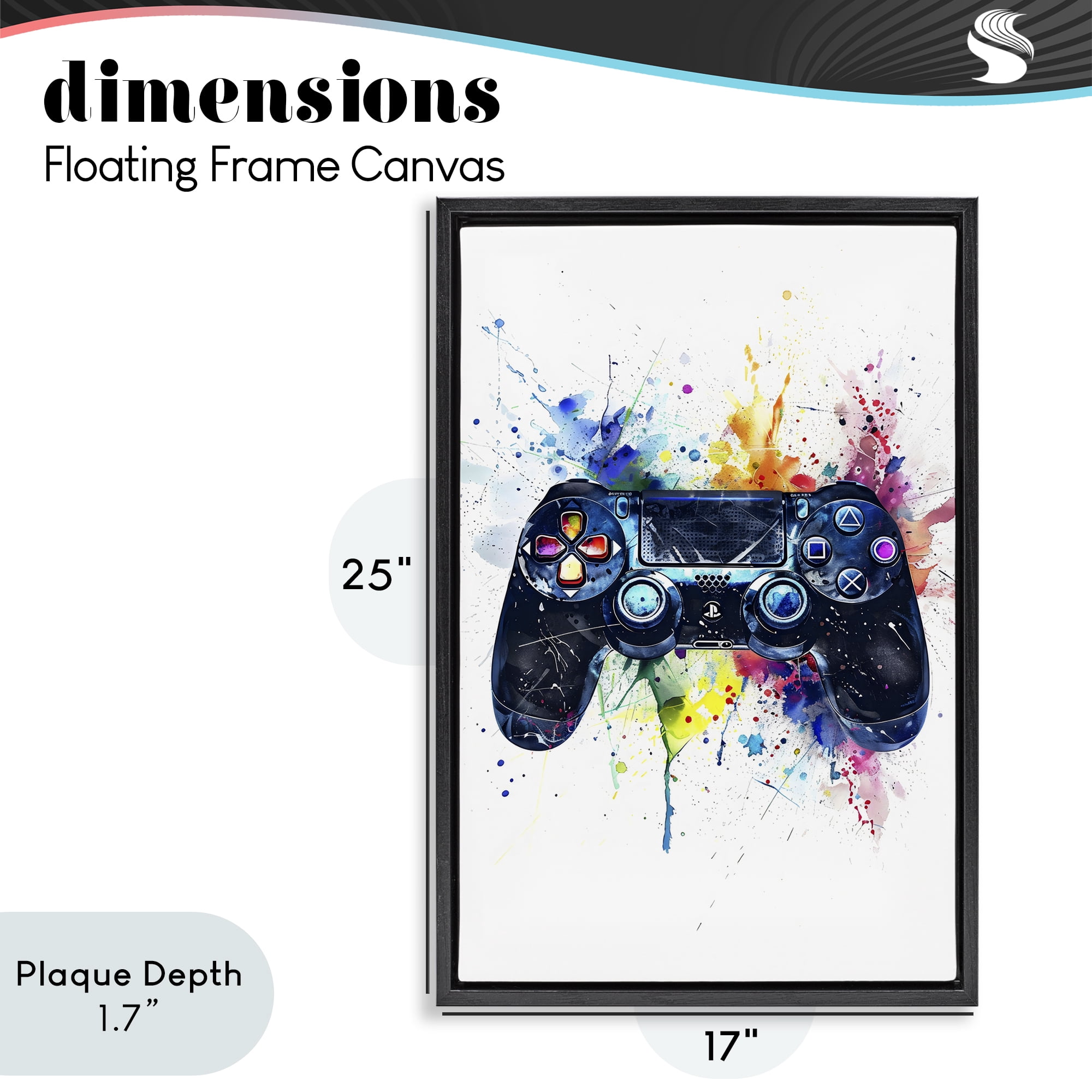 Stupell Industries Colorful Gaming Controller Splatter Black Framed Floater Canvas Wall Art, design by Creative Studio
