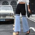 thumbnail image 6 of Delayuji Womens Patchwork Flare Jeans High Waisted Bell Bottom Denim Pants Wide Leg Pants Fashion Trousers, 6 of 7