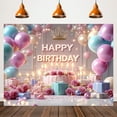 thumbnail image 4 of Happy Birthday Backdrop Pastel Purple Blue Balloons Birthday Photography Background Golden Royal Crown Birthday Party Decorations Banner Supplies Photo Booth Props, 4 of 4