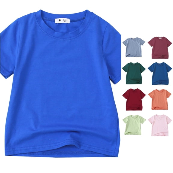 OSOLU Boys T-Shirt Toddler Short Sleeve Crew Neck Solid Color Blank Daily Playwear Shirt Blue
