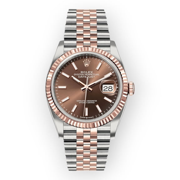 Pre-Owned Rolex Datejust 126231 36mm Chocolate Index Dial Everose Rolesor Jubilee Bracelet Watch