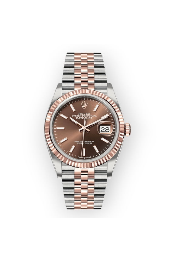 Pre-Owned Rolex Datejust 126231 36mm Chocolate Index Dial Everose Rolesor Jubilee Bracelet Watch