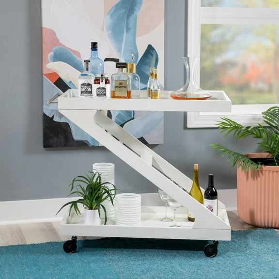 Linon Marlon Wood Rolling Bar Cart Antique White