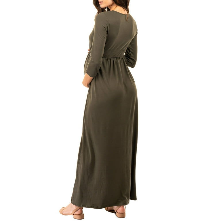 mother bee maternity v-neck 3/4 sleeve ruched waist dress Mother Bee Maternity V-Neck 3/4 Sleeve Ruched Waist Dress