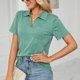 thumbnail image 3 of Camiseta de Mujer Color Puro Solapa Manga Corta Cuello en V Casual Verano para Oficina en casa Compras Actividades al Aire Libre, 3 of 6